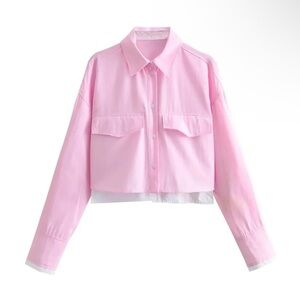 NEVER WORN Elegant Pink Button Down Cropped Shirt for Women